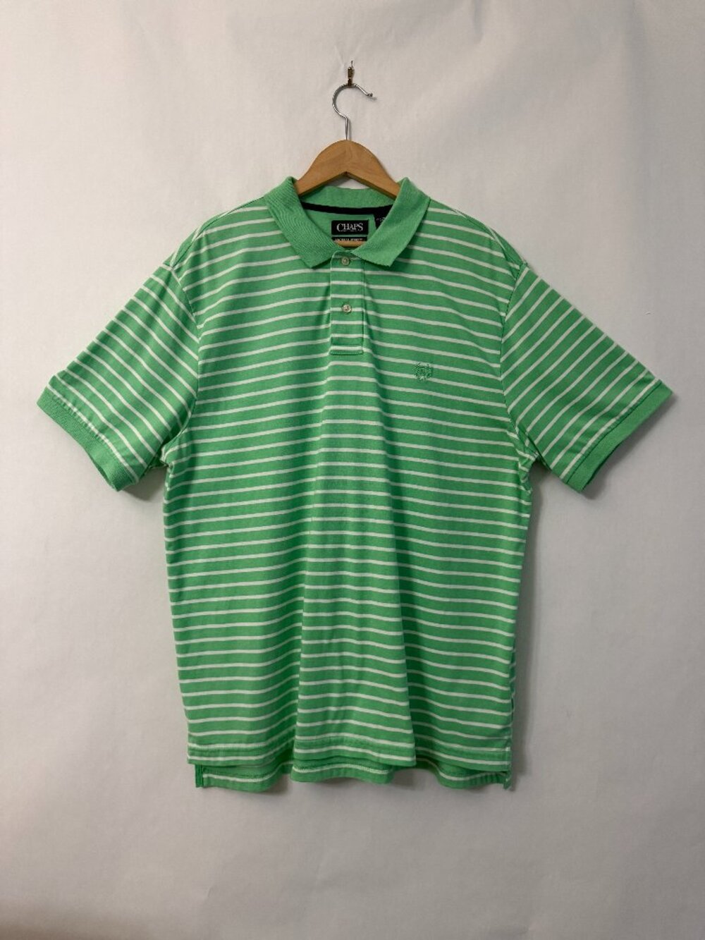 Chaps  Cotton Stretch Polo Shirt Green and White Striped